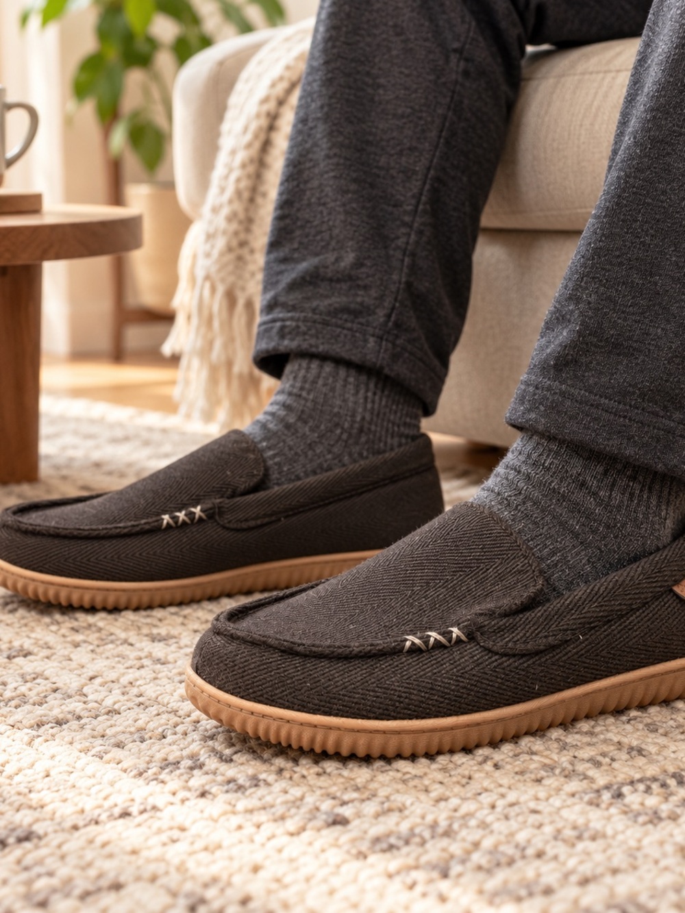 dearfoams Men's Slip-On Loafers in Dark Brown with Gum Sole